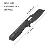 Kubey Atlas Linerlock KU328G - Black Stonewash Finish 14C28N Sandvik Stainless Blade, Black G10 Handle, Extended Tang by Kubey
