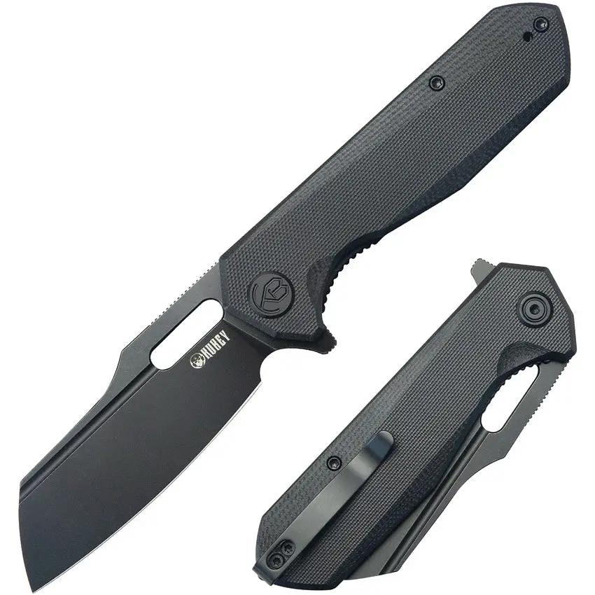 Kubey Atlas Linerlock KU328G - Black Stonewash Finish 14C28N Sandvik Stainless Blade, Black G10 Handle, Extended Tang by Kubey