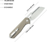 Kubey Atlas Linerlock Tan KU328J - Satin 14C28N Sandvik Stainless Blade Tan G10 Handle Pocket Clip by Kubey