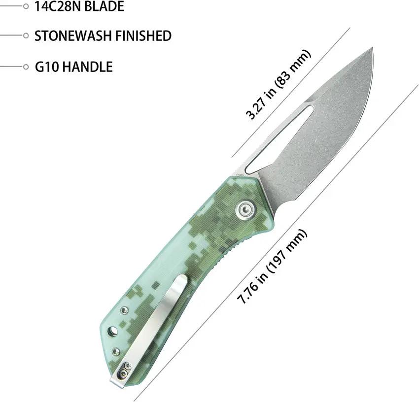 Kubey Thalia Front Flipper KU331K - Stonewash 3.25in 14C28N Sandvik Stainless Blade With Digital Camo G10 Handle by Kubey