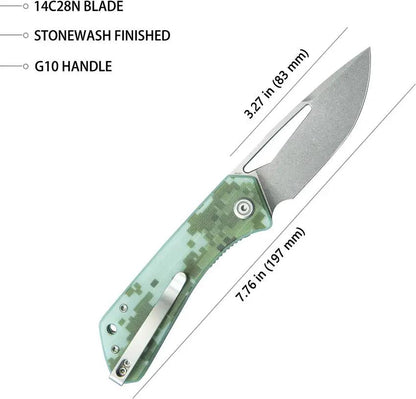 Kubey Thalia Front Flipper KU331K - Stonewash 3.25in 14C28N Sandvik Stainless Blade With Digital Camo G10 Handle by Kubey