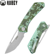 Kubey Thalia Front Flipper KU331K - Stonewash 3.25in 14C28N Sandvik Stainless Blade With Digital Camo G10 Handle by Kubey