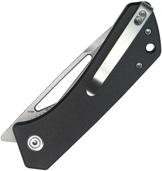 Kubey Thalia Front Flipper Black KU331L - 4.5 Inch Closed, 3.25 Inch Stonewashed 14C28N Blade With Black G10 Handle by Kubey