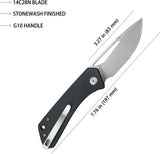 Kubey Thalia Front Flipper Black KU331L - 4.5 Inch Closed, 3.25 Inch Stonewashed 14C28N Blade With Black G10 Handle by Kubey