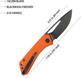 Kubey Thalia Front Flipper Orange G10 Knife 4.5 Inch Closed 3.25 Inch Sandvik 14C28N Stainless Blade Black Stonewash by Kubey
