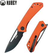 Kubey Thalia Front Flipper Orange G10 Knife 4.5 Inch Closed 3.25 Inch Sandvik 14C28N Stainless Blade Black Stonewash by Kubey