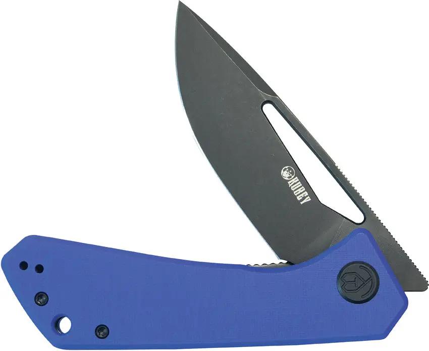 Kubey Thalia Front Flipper - Blue G10 Handle With 14C28N Sandvik Blade Black Stonewash 4.5 Inch Closed by Kubey