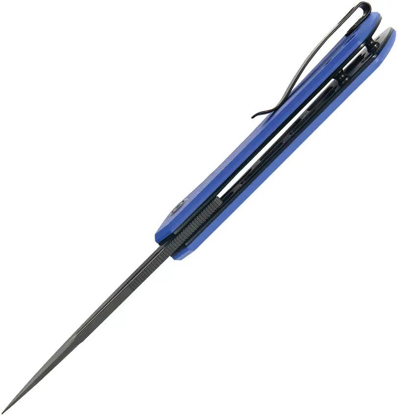 Kubey Thalia Front Flipper - Blue G10 Handle With 14C28N Sandvik Blade Black Stonewash 4.5 Inch Closed by Kubey