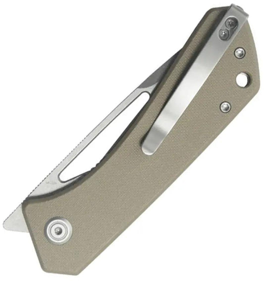 Kubey Thalia Front Flipper Tan G10 KU331R - Stonewash Finish 14C28N Drop Point Blade Extended Tang by Kubey