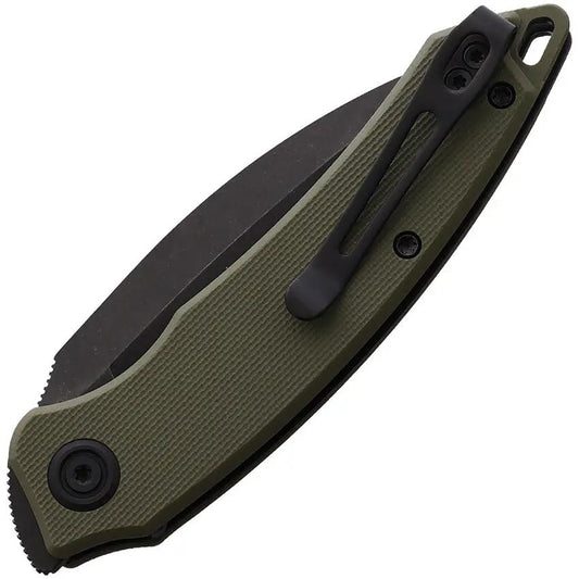 Kubey Leaf Linerlock OD KU333C 3 Inch Black Stonewash AUS 10A Blade With OD Green G10 Handle And Extended Tang by Kubey