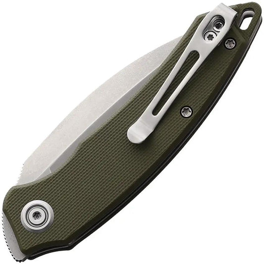 Kubey Leaf Linerlock OD KU333E - 4 Inch Closed Folding Knife With Stonewashed AUS-10A Blade And OD Green G10 Handle by Kubey