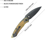 Kubey Leaf Linerlock - Black Ultem Handle Knife With Extended Tang And Pocket Clip For EDC AUS-10A Stainless Blade by Kubey