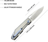 Kubey Verijero Framelock Titanium KB340A - Satin Finish 14C28N Blade With Titanium Handle by Kubey