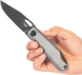 Kubey Verijero Framelock Ti Black KB340B - Black Stonewash 14C28N Stainless Blade With Gray Titanium Handle by Kubey