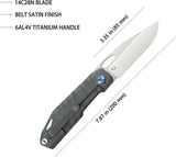 Kubey Verijero Framelock Ti Flame KB340C Titanium Frame Lock Knife - With Flamed Titanium Handle And Satin 14C28N Blade by Kubey