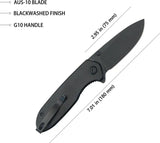 Kubey Belus EDC Linerlock Black G10 Handle AUS-10A Blade Extended Tang - Compact EDC Knife by Kubey
