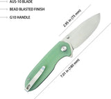 Kubey Belus EDC Linerlock Jade KU342F - Jade G10 Handle With Satin AUS-10A Blade, Thumb Stud, Extended Tang, Pocket Clip by Kubey