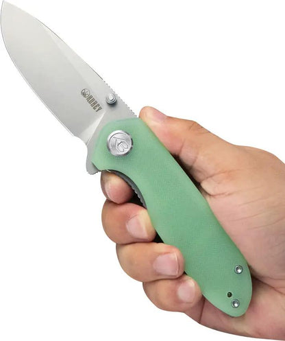 Kubey Belus EDC Linerlock Jade KU342F - Jade G10 Handle With Satin AUS-10A Blade, Thumb Stud, Extended Tang, Pocket Clip by Kubey