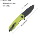 Kubey Belus EDC Linerlock Knife - Yellow G10 Handle, AUS-10A Blade, Extended Tang, Pocket Clip by Kubey