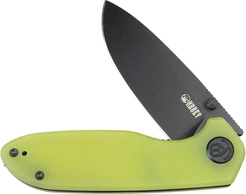 Kubey Belus EDC Linerlock Knife - Yellow G10 Handle, AUS-10A Blade, Extended Tang, Pocket Clip by Kubey