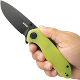 Kubey Belus EDC Linerlock Knife - Yellow G10 Handle, AUS-10A Blade, Extended Tang, Pocket Clip by Kubey