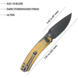 Kubey Momentum Linerlock Ultem KU344N - Ultem Handle, Extended Tang Knife With Stonewash AUS-10A Blade by Kubey
