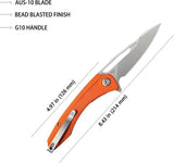 Kubey Merced Linerlock Orange KU345B - Full Size EDC Knife With AUS 10A Bead Blast Blade And Orange G10 Handle by Kubey