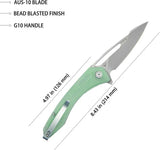 Kubey Merced Linerlock Jade KU345D - Bead Blast AUS-10A Blade With Jade G10 Handle And Thumb Pull by Kubey