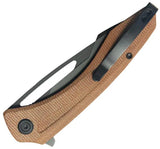 Kubey Merced Linerlock - Tan Micarta Handle, BlackWash 3.5 Inch 14C28N Blade, Pocket Clip by Kubey