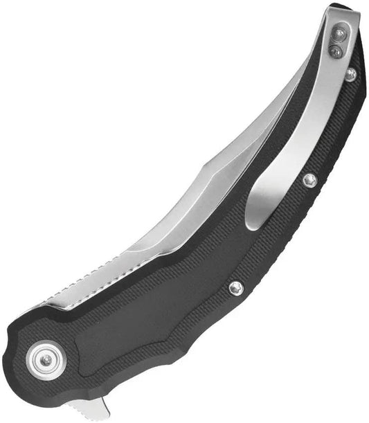 Kubey Wave Crest Linerlock Black G10 - Satin 14C28N Sandvik Blade With Extended Tang by Kubey