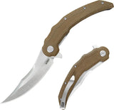 Kubey Wave Crest Linerlock - Brown Micarta Handle With 14C28N Sandvik Stainless Blade And Extended Tang And Pocket Clip by Kubey