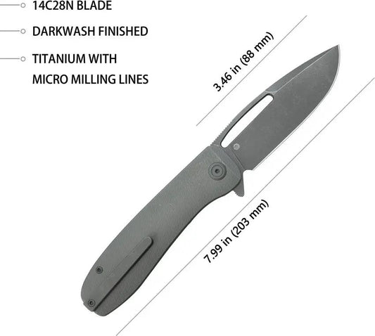 Kubey Supercell Linerlock DW KU353C - Black Stonewash 3.5in 14C28N Drop Point Blade Titanium Handle by Kubey