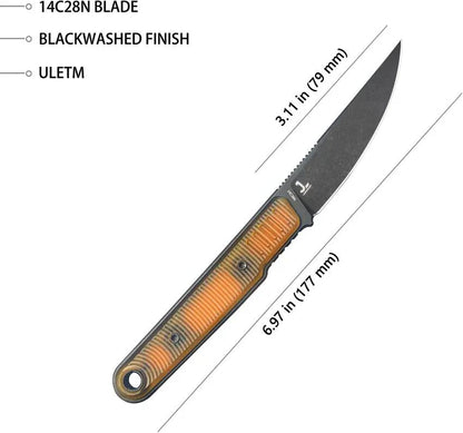 Kubey JL Fixie Fixed Blade Ultem Black KU355D - 14C28N Sandvik Stainless Blade, Full Tang, Lanyard Hole by Kubey