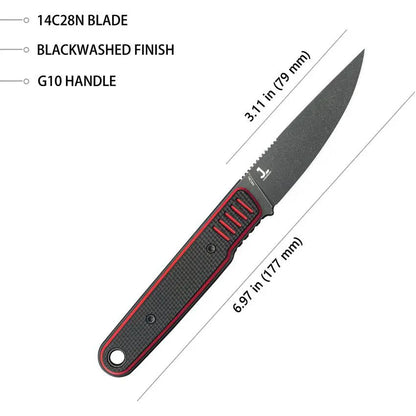 Kubey JL Fixed Blade Knife - Full Tang Durability With Black Red G10 Handle And Kydex Sheath by Kubey