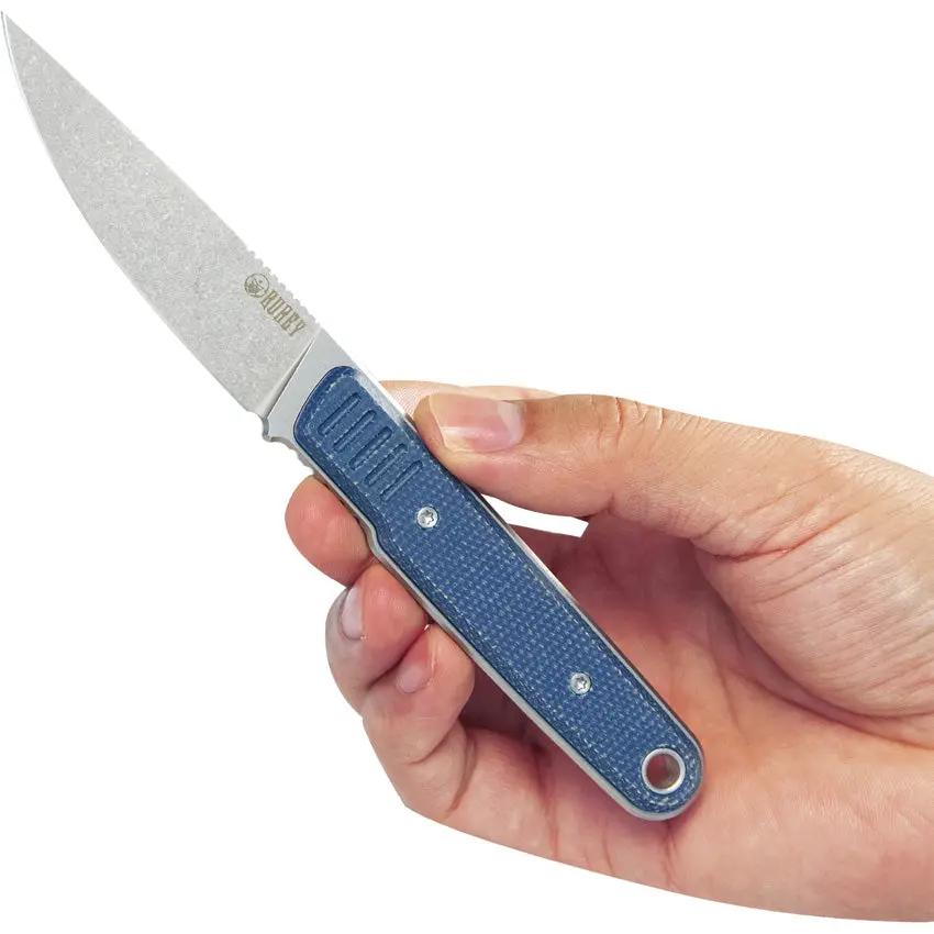 Kubey JL Fixed Blade Knife - Blue Canvas Micarta Handle, Full Tang, 7 Inch Overall, 14C28N Sandvik Blade, Kydex Sheath by Kubey