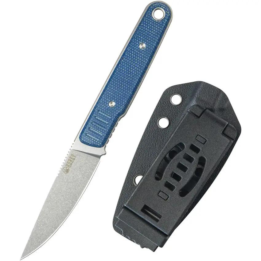 Kubey JL Fixed Blade Knife - Blue Canvas Micarta Handle, Full Tang, 7 Inch Overall, 14C28N Sandvik Blade, Kydex Sheath by Kubey