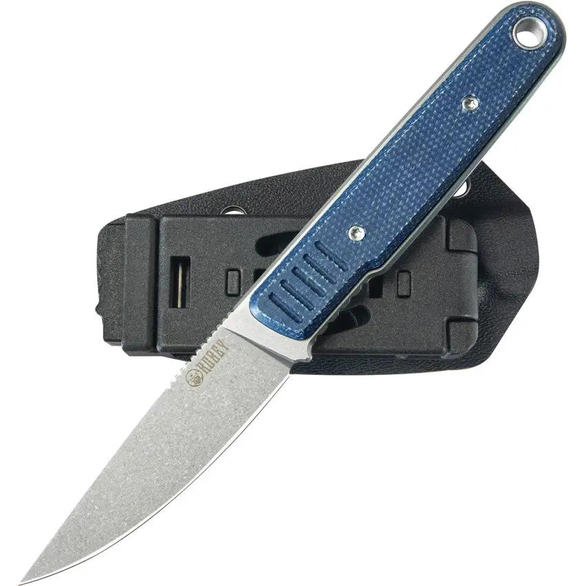 Kubey JL Fixed Blade Knife - Blue Canvas Micarta Handle, Full Tang, 7 Inch Overall, 14C28N Sandvik Blade, Kydex Sheath by Kubey