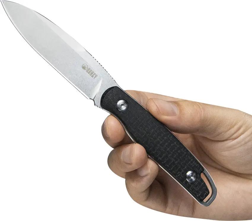 Kubey Dust Devil Fixed Blade Knife - 8 Inch Overall, 3.25 Inch Spear Point Blade, 14C28N Sandvik Black Micarta Handle by Kubey