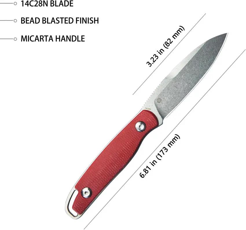 Kubey Dust Devil Fixed Blade Red KU357B - 8 Inch Full Tang With Stonewash 14C28N Blade And Red Micarta Handle by Kubey