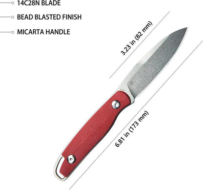 Kubey Dust Devil Fixed Blade Red KU357B - 8 Inch Full Tang With Stonewash 14C28N Blade And Red Micarta Handle by Kubey