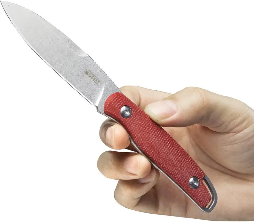 Kubey Dust Devil Fixed Blade Red KU357B - 8 Inch Full Tang With Stonewash 14C28N Blade And Red Micarta Handle by Kubey
