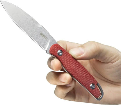 Kubey Dust Devil Fixed Blade Red KU357B - 8 Inch Full Tang With Stonewash 14C28N Blade And Red Micarta Handle by Kubey