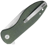 Kubey Master Chief Linerlock Mic KU358R - Stonewash 14C28N Sandvik Blade Green Canvas Micarta Handle by Kubey