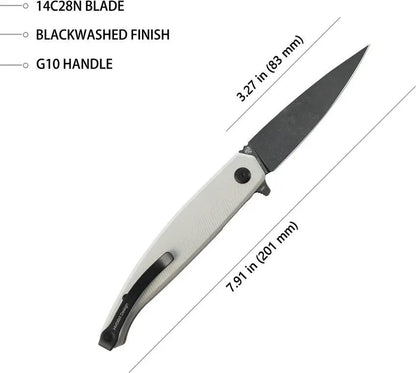 Kubey MOS Hydra Linerlock White KU361B - White G10 Handle 14C28N Sandvik Stainless Spear Point Blade Thumb Stud by Kubey