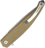 Kubey MOS Hydra Linerlock Tan KU361C - Stonewashed 14C28N Sandvik Stainless Blade With Tan Canvas Micarta Handle by Kubey
