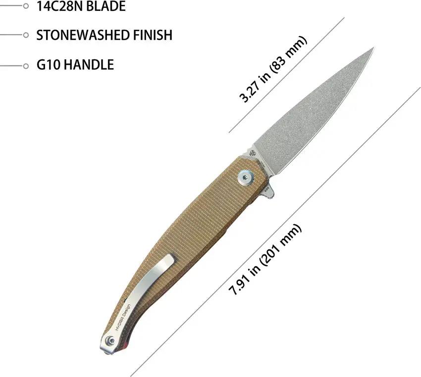 Kubey MOS Hydra Linerlock Tan KU361C - Stonewashed 14C28N Sandvik Stainless Blade With Tan Canvas Micarta Handle by Kubey