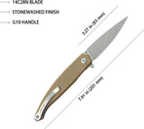 Kubey MOS Hydra Linerlock Tan KU361C - Stonewashed 14C28N Sandvik Stainless Blade With Tan Canvas Micarta Handle by Kubey