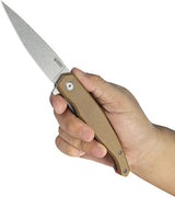 Kubey MOS Hydra Linerlock Tan KU361C - Stonewashed 14C28N Sandvik Stainless Blade With Tan Canvas Micarta Handle by Kubey