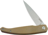 Kubey MOS Hydra Linerlock Tan KU361C - Stonewashed 14C28N Sandvik Stainless Blade With Tan Canvas Micarta Handle by Kubey