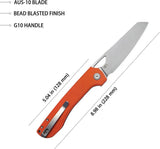 Kubey Elang Linerlock Orange KU365A - 4-Inch AUS-10A Stainless Sheepsfoot Blade with Orange G10 Handle and Pocket Clip by Kubey